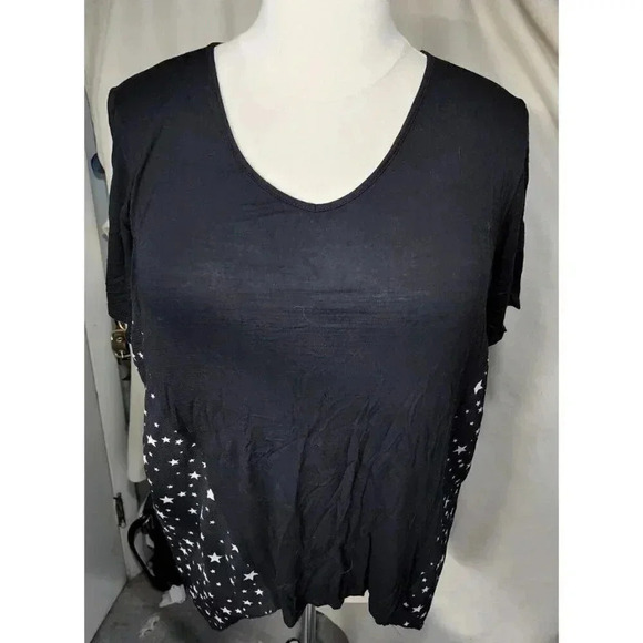 Kim & Cami Tops - KIM & CAMI BLACK WITH WHITE STARS PLUS SIZE 2X